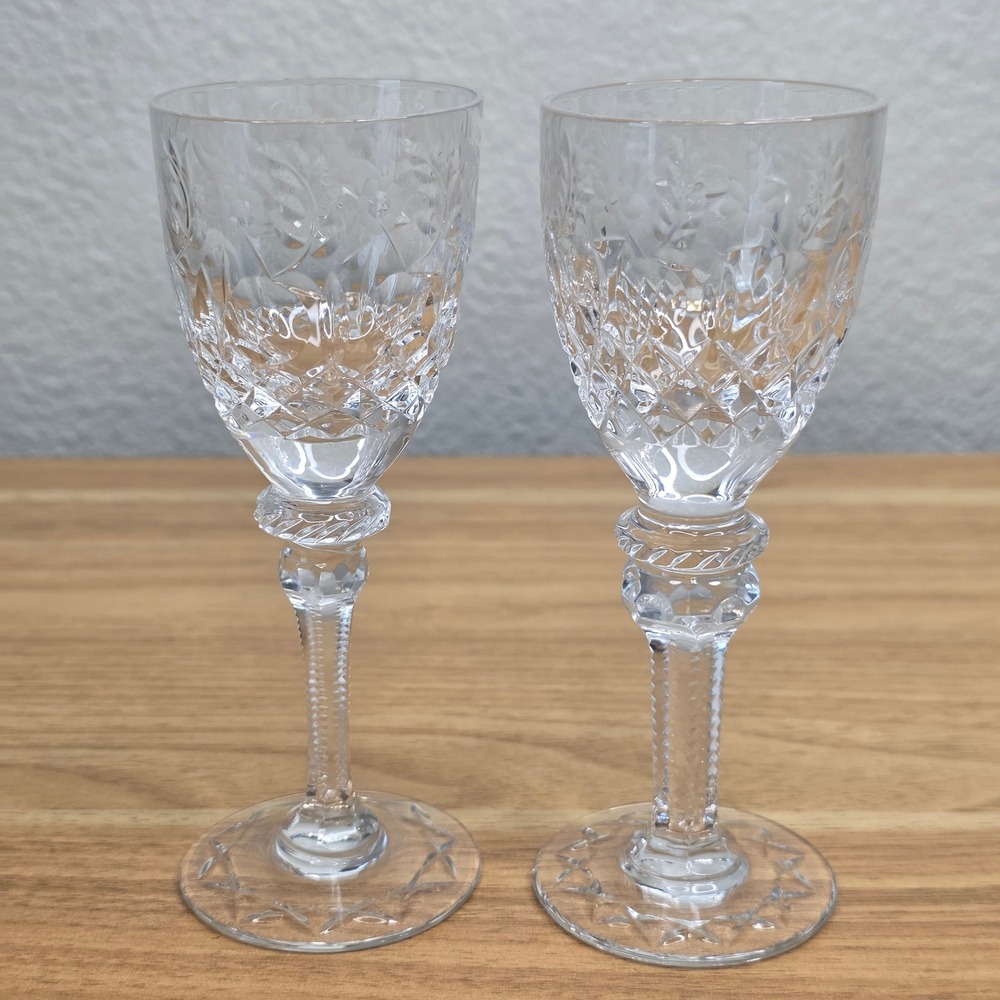 VTG Set Of 2 Rogaska Gallia Crystal Cordial Glasses Cut Floral Design Yugoslavia